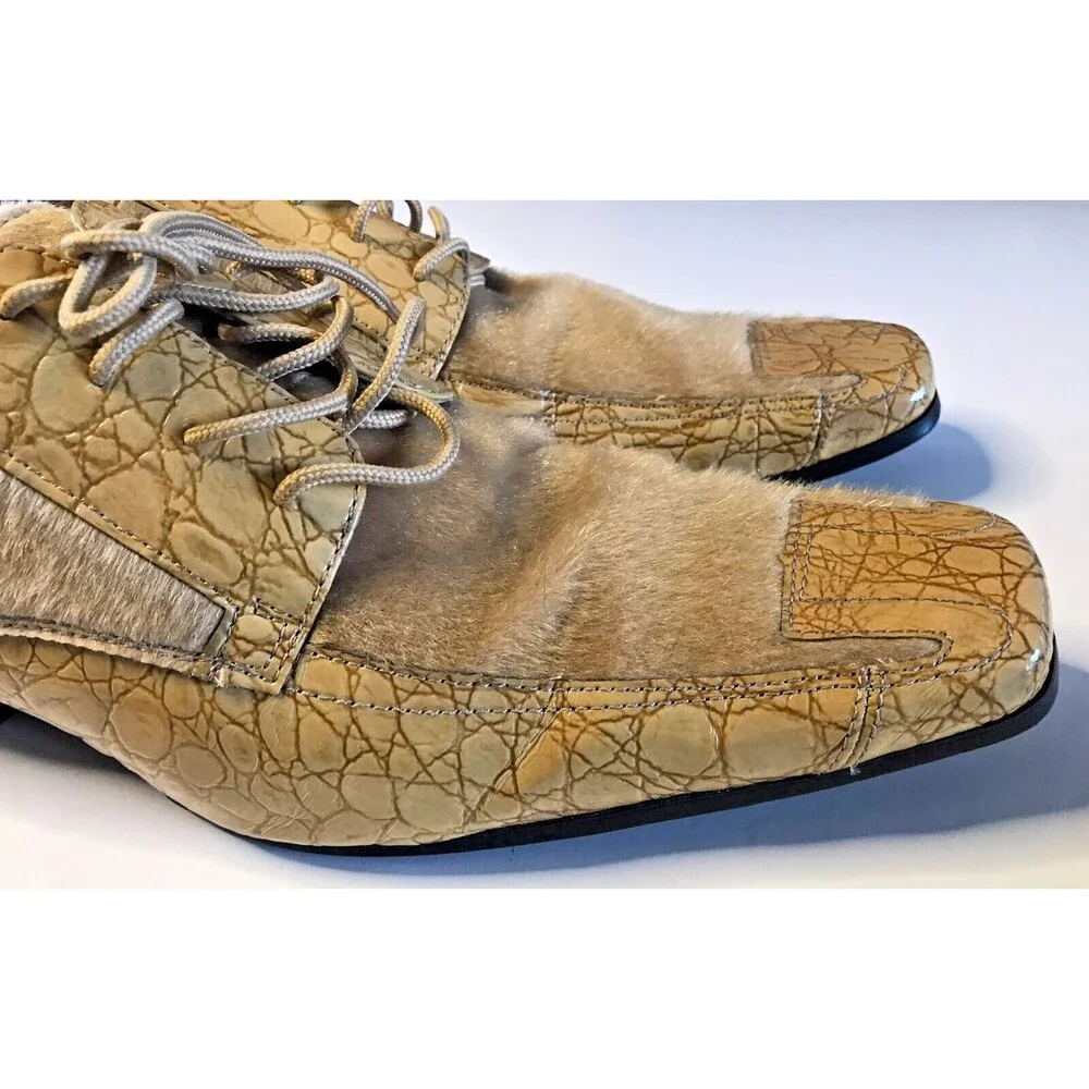 Hugo Vitelli Men's Dress Shoes Faux Fur Snakeskin Size 10.5 Tan